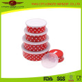 Red Volor 5PCS Enamel Salad Bowl Set with Plastic Lid